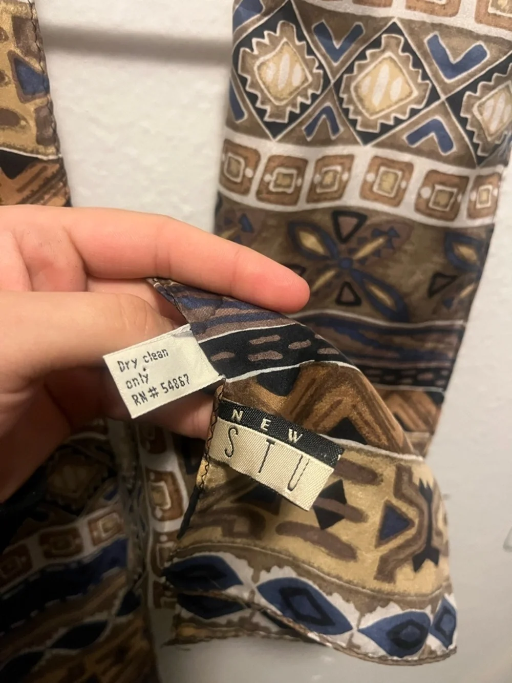 Silk Brown & Navy Patterned Scarf - Women Accessories